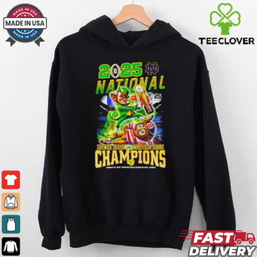 Official National Champions Notre Dame Fighting Irish vs Ohio State Buckeyes Mascots Jan 20 2025 Mercedes Benz Stadium shirt