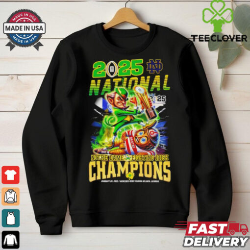 Official National Champions Notre Dame Fighting Irish vs Ohio State Buckeyes Mascots Jan 20 2025 Mercedes Benz Stadium shirt