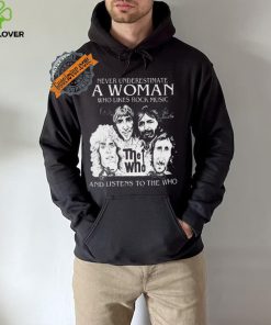 Official Never Underestimate A Woman Who Likes Rock Music And Listens To The Who Signatures shirt