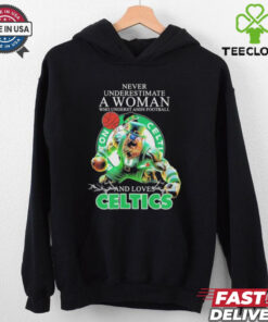 Official Never Underestimate A Woman Who Underst Ands Football And Loves Boston Celtics Mascot Shirt