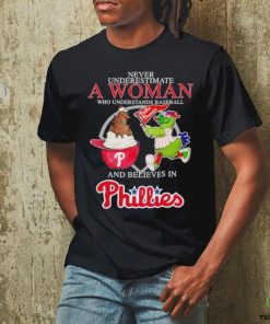 Official Never Underestimate A Woman Who Understands Baseball And Believe Philadelphia Phillies Diamondbacks Mascot T shirt