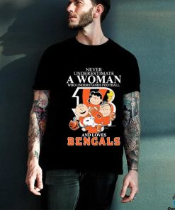 Official Never Underestimate A Woman Who Understands Football And Loves Bengals Mix Snoopy Peanuts Shirt