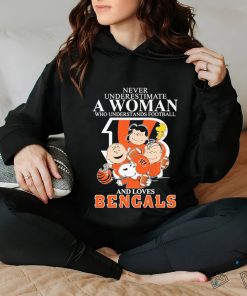 Official Never Underestimate A Woman Who Understands Football And Loves Bengals Mix Snoopy Peanuts Shirt
