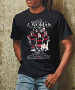Official Never Underestimate A Woman Who Understands Hockey And Loves Carolina Hurricanes Svechnikov, Aho And Kochetkov Signatures Shirt