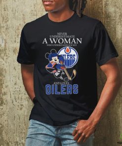 Official Never Underestimate A Woman Who Understands Hockey And Loves Mickey Mouse Edmonton Oilers hoodie, sweater, longsleeve, shirt v-neck, t-shirt