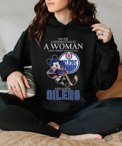 Official Never Underestimate A Woman Who Understands Hockey And Loves Mickey Mouse Edmonton Oilers hoodie, sweater, longsleeve, shirt v-neck, t-shirt