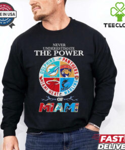 Official Never Underestimate The Power Heat Marlins Panthers Hurricanes Dolphins of Miami all sports logo graphic Best Selling shirt