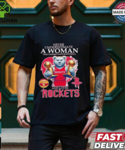 Official Never underestimate a woman who understands basketball and love Houston Rockets diamond heart mascot 2025 T shirt