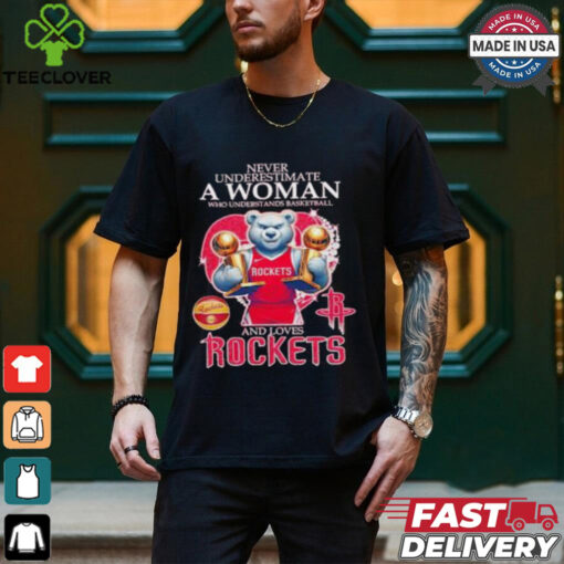 Official Never underestimate a woman who understands basketball and love Houston Rockets diamond heart mascot 2025 T shirt