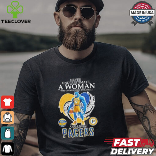 Official Never underestimate a woman who understands basketball and love Indiana Pacers diamond heart mascot 2025 T shirt