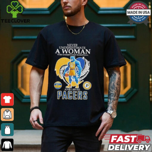 Official Never underestimate a woman who understands basketball and love Indiana Pacers diamond heart mascot 2025 T shirt