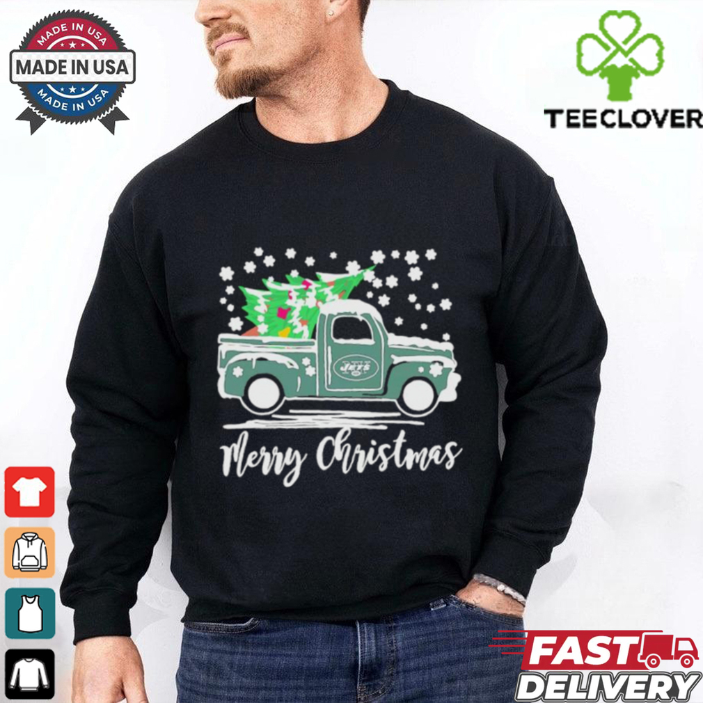 Official New York Jets Logo Truck and Tree Merry Christmas Shirt Official New York Jets Logo Truck and Tree Merry Christmas Shirt