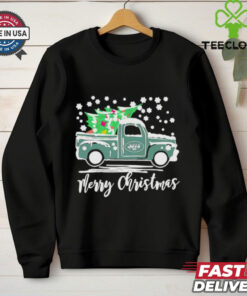 Official New York Jets Logo Truck and Tree Merry Christmas Shirt