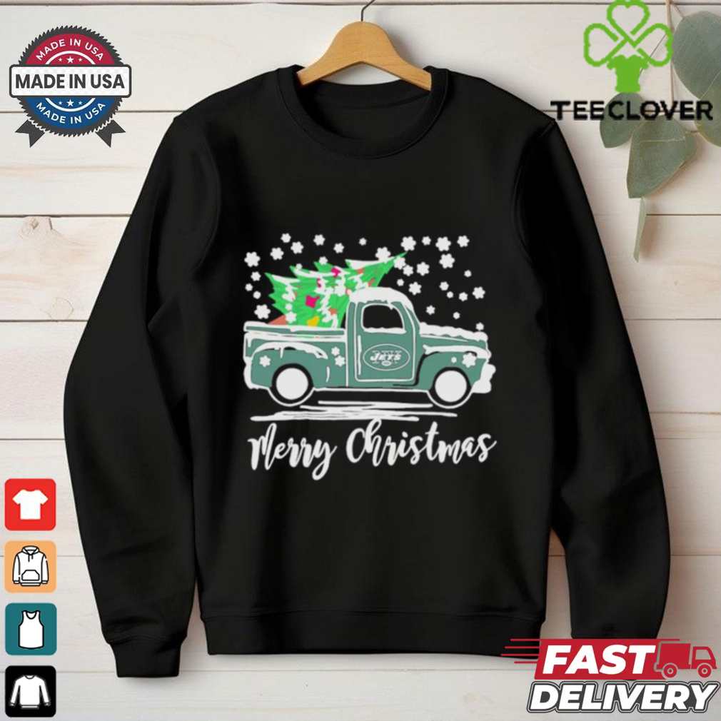Official New York Jets Logo Truck and Tree Merry Christmas Shirt Official New York Jets Logo Truck and Tree Merry Christmas Shirt