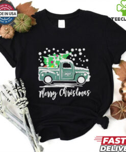 Official New York Jets Logo Truck and Tree Merry Christmas Shirt
