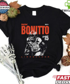 Official Nik Bonitto NFL Denver Broncos Linebacker Headline Vintage Painting t shirt 3 Official Nik Bonitto NFL Denver Broncos Linebacker Headline Vintage Painting T-Shirt, featuring a unique vintage-style painting of Nik Bonitto in action as a linebacker for the Denver Broncos. This shirt showcases Bonitto's impact on the field and adds a retro flair, making it a perfect addition for Broncos fans who appreciate art and football history!