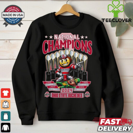Official Nine Times National Champions 2024 Ohio State Buckeyes NCAA Mascot Shirt