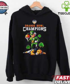 The **Official Notre Dame 2025 Orange Bowl Champions Shirt** celebrates Notre Dame’s victory in the prestigious Orange Bowl. Featuring bold graphics and championship details, this shirt is a must-have for Fighting Irish fans to commemorate the team's triumph in the 2025 season!