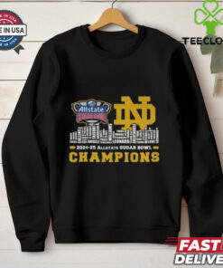 Official Notre Dame Fighting Irish 2024-2025 Sugar Bowl Champions Celebrating T-Shirts with a commemorative design, perfect for Fighting Irish fans celebrating their Sugar Bowl victory.