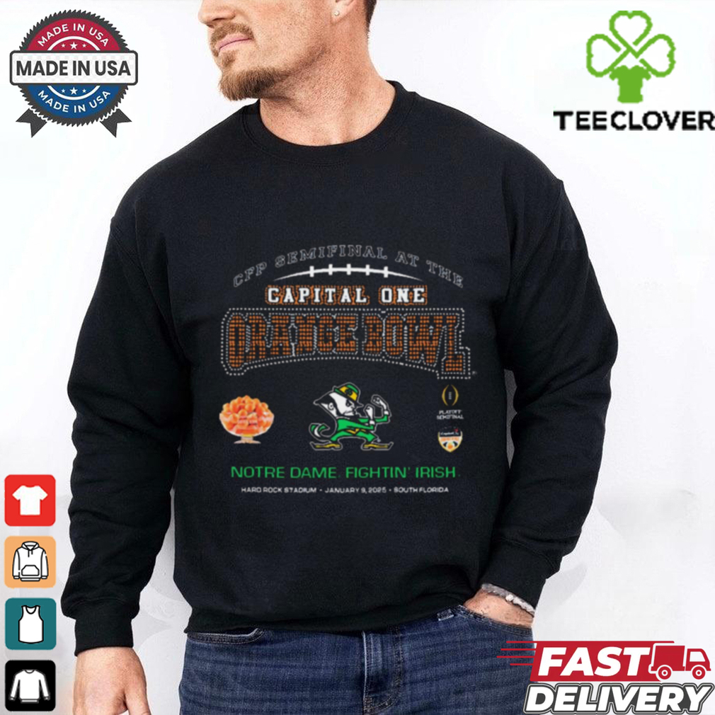 Official Notre Dame Fighting Irish CFP Semifinal At The Capital One Orange Bowl Hard Rock Stadium Jan 9 2025 South Florida t shirt Official Notre Dame Fighting Irish CFP Semifinal At The Capital One Orange Bowl Hard Rock Stadium Jan 9 2025 South Florida t shirt