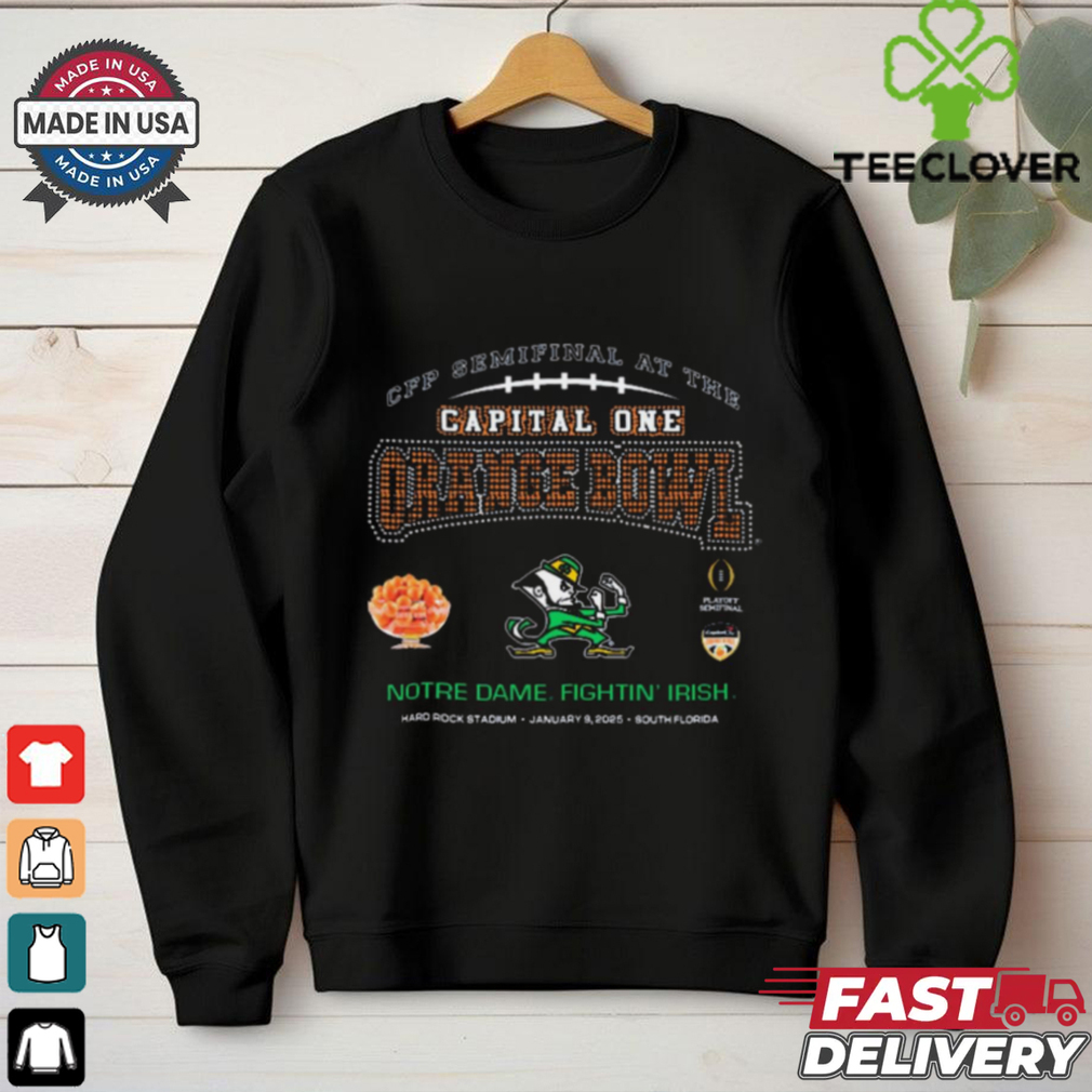 Official Notre Dame Fighting Irish CFP Semifinal At The Capital One Orange Bowl Hard Rock Stadium Jan 9 2025 South Florida t shirt Official Notre Dame Fighting Irish CFP Semifinal At The Capital One Orange Bowl Hard Rock Stadium Jan 9 2025 South Florida t shirt