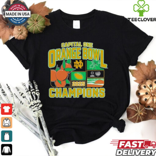 Official Notre Dame Fighting Irish College Football Playoff 2025 Orange Bowl Champions Victory Ahead T Shirts
