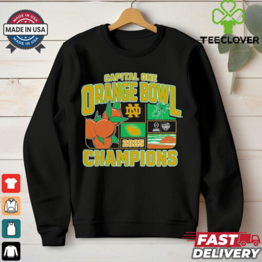 Official Notre Dame Fighting Irish College Football Playoff 2025 Orange Bowl Champions Victory Ahead T Shirts