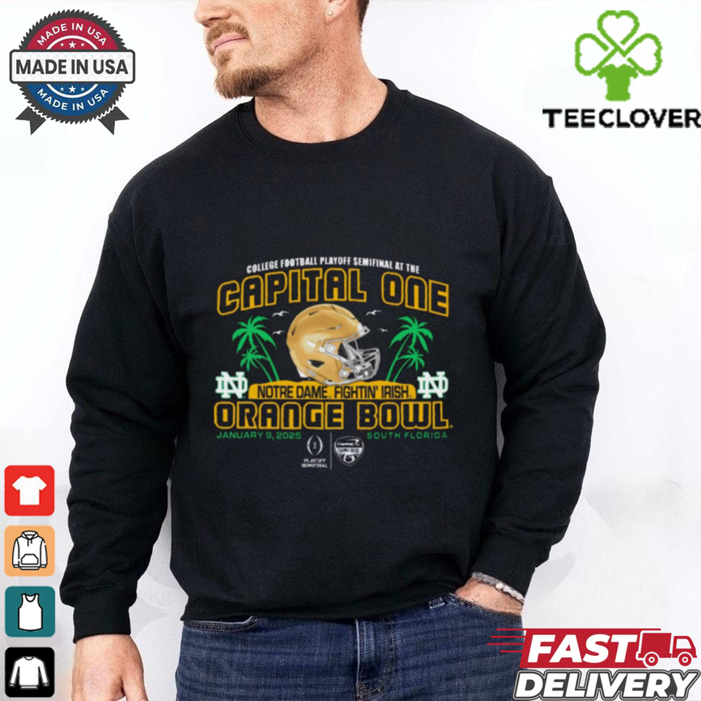 Official Notre Dame Fighting Irish College Football Playoff Semifinal At The Capital One Orange Bowl Jan 9 Art Deco Helmet t shirt Official Notre Dame Fighting Irish College Football Playoff Semifinal At The Capital One Orange Bowl Jan 9 Art Deco Helmet t shirt