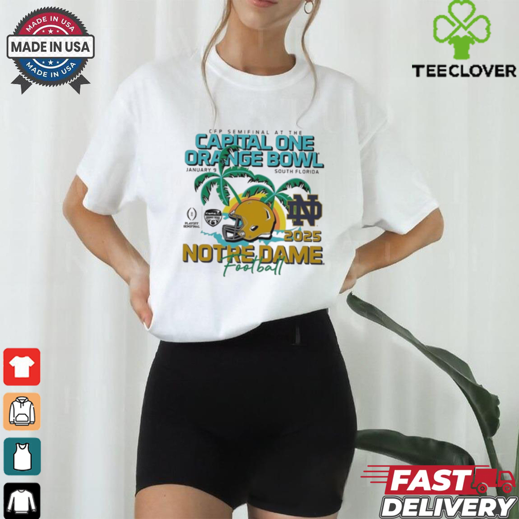 Official Notre Dame Fighting Irish Football CFP Semifinal At The 2025 Capital One Orange Bowl Bound Jan 9 South Florida t shirt Official Notre Dame Fighting Irish Football CFP Semifinal At The 2025 Capital One Orange Bowl Bound Jan 9 South Florida t shirt