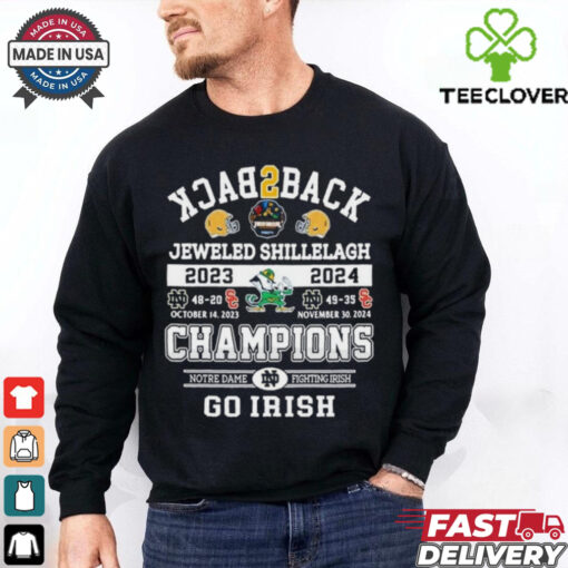 Official Notre Dame Fighting Irish Jeweled Shillelagh Back2back Champions 2023 2024 Go Irish t shirt
