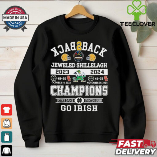 Official Notre Dame Fighting Irish Jeweled Shillelagh Back2back Champions 2023 2024 Go Irish t shirt