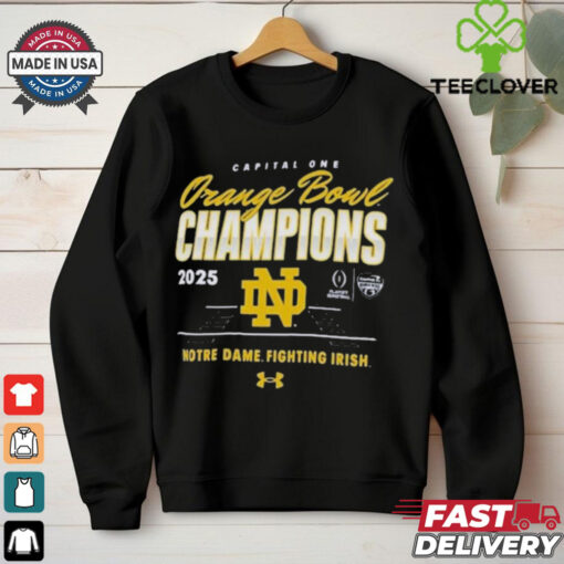 Official Notre Dame Fighting Irish Under Armour College Football Playoff 2025 Capital One Orange Bowl Champions T Shirts
