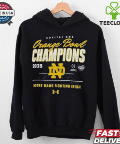 Official Notre Dame Fighting Irish Under Armour College Football Playoff 2025 Capital One Orange Bowl Champions T Shirts