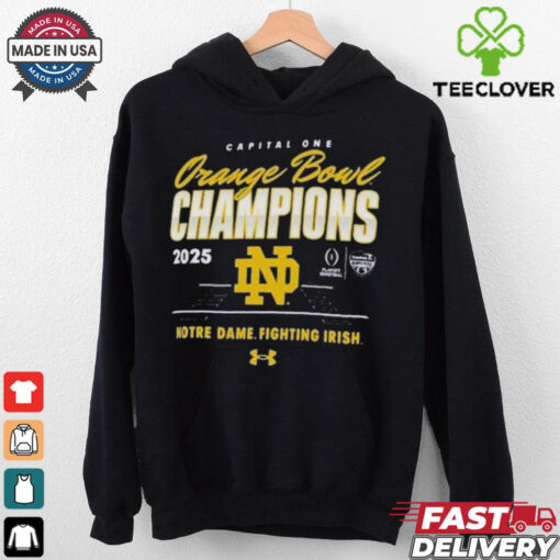 Official Notre Dame Fighting Irish Under Armour College Football Playoff 2025 Capital One Orange Bowl Champions T Shirts