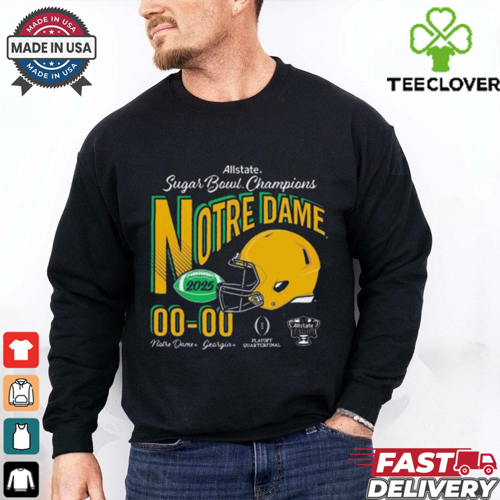 Official Notre Dame Fighting Irish Vs Georgia Bulldogs Playoff Quarterfinal 2025 Allstate Sugar Bowl Champions Football Score t shirt Official Notre Dame Fighting Irish Vs Georgia Bulldogs Playoff Quarterfinal 2025 Allstate Sugar Bowl Champions Football Score t shirt