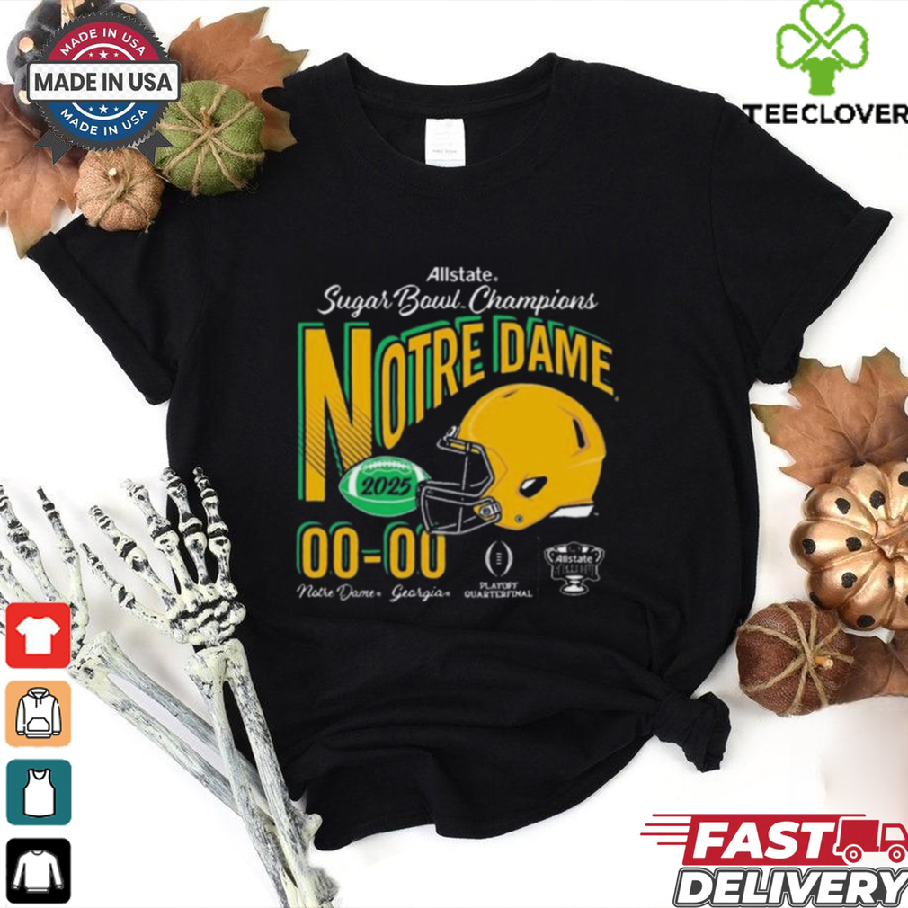 Official Notre Dame Fighting Irish Vs Georgia Bulldogs Playoff Quarterfinal 2025 Allstate Sugar Bowl Champions Football Score t shirt Official Notre Dame Fighting Irish Vs Georgia Bulldogs Playoff Quarterfinal 2025 Allstate Sugar Bowl Champions Football Score t shirt
