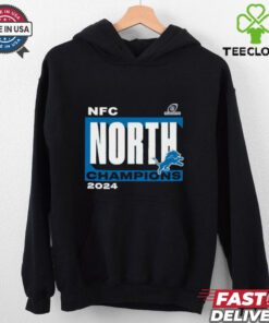Official Detroit Lions 2024 NFC North Division Champions T-Shirt with a celebratory design commemorating the Lions' division title, perfect for fans showing pride in their team’s achievement.