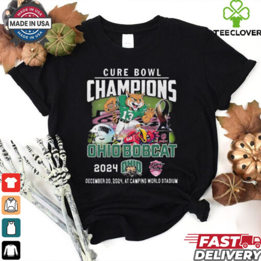 Official Ohio Bobcats Celebrating The Champions Of Cure Bowl 2024 Dec 20 2024 At Camping World Stadium Mascot t shirt