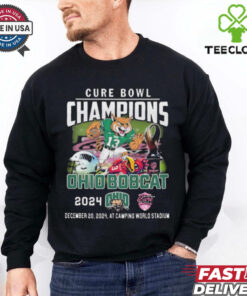Official Ohio Bobcats Celebrating The Champions Of Cure Bowl 2024 Dec 20 2024 At Camping World Stadium Mascot t shirt