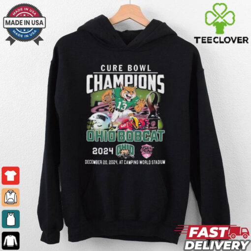 Official Ohio Bobcats Celebrating The Champions Of Cure Bowl 2024 Dec 20 2024 At Camping World Stadium Mascot t shirt