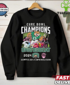 Official Ohio Bobcats Celebrating The Champions Of Cure Bowl 2024 Dec 20 2024 At Camping World Stadium Mascot t shirt