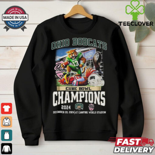 Official Ohio Bobcats Cure Bowl Champions 2024 Mascot T Shirts