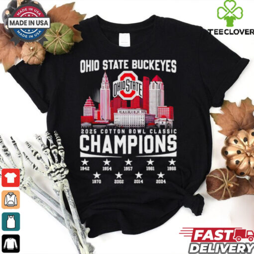 Official Ohio State Buckeyes 2025 Cotton Bowl Classic Champions 9 time skyline shirt