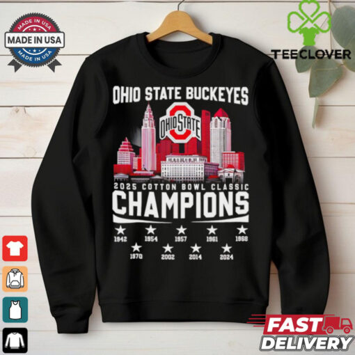 Official Ohio State Buckeyes 2025 Cotton Bowl Classic Champions 9 time skyline shirt