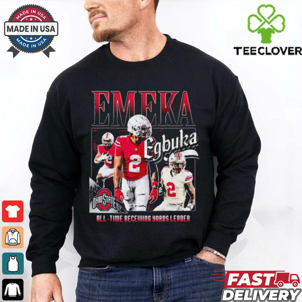 Official Ohio State Buckeyes Football #2 Emeka Egbuka All Time Receiving Yards Leader Graphic t shirt Official Ohio State Buckeyes Football #2 Emeka Egbuka All Time Receiving Yards Leader Graphic t shirt