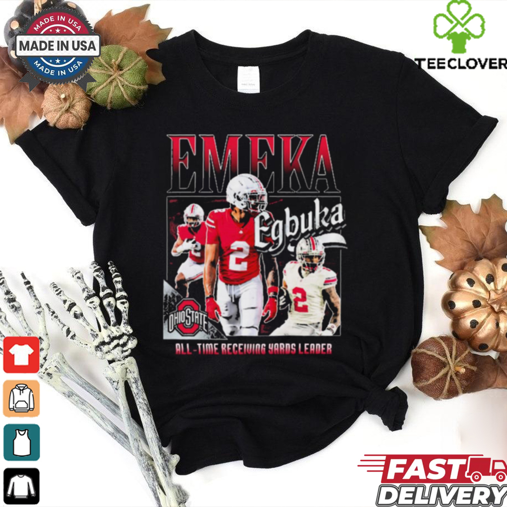 Official Ohio State Buckeyes Football #2 Emeka Egbuka All Time Receiving Yards Leader Graphic t shirt Official Ohio State Buckeyes Football #2 Emeka Egbuka All Time Receiving Yards Leader Graphic t shirt