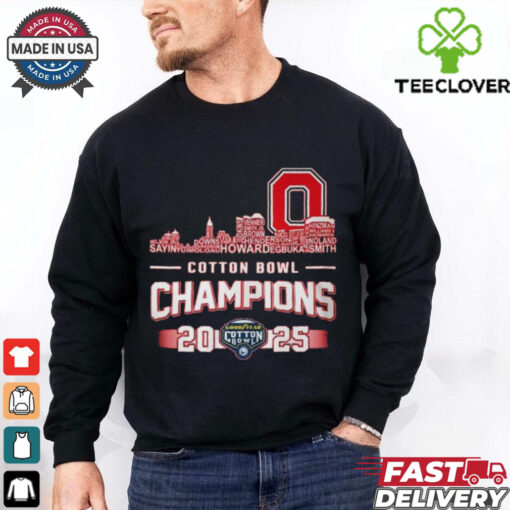 Official Ohio State Buckeyes Football 2025 Cotton Bowl Champions Skyline Names Shirt