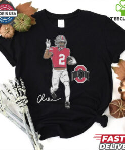 Official Ohio State Buckeyes Football Caleb Downs Superstar Pose Signature t shirt