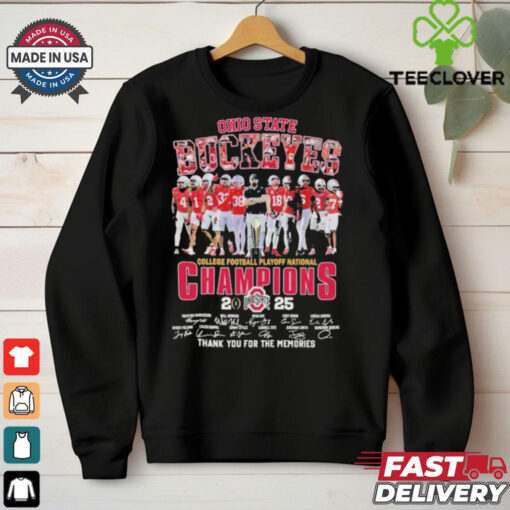Official Ohio State Buckeyes NCAA College Football Playoff National Champions 2025 Thank You For The Memories Signature T Shirts