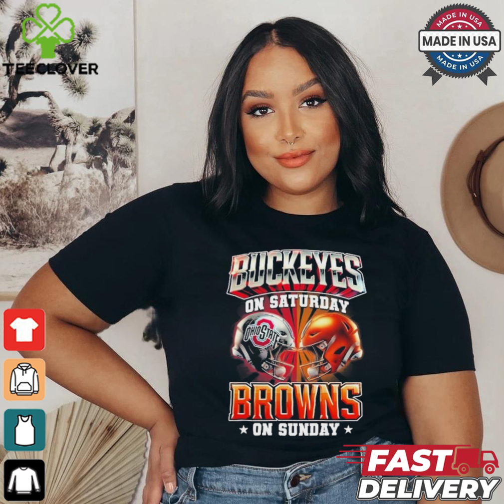 Official Ohio State Buckeyes On Saturdays Cleveland Browns On Sundays Vintage Helmets Shirt Official Ohio State Buckeyes On Saturdays Cleveland Browns On Sundays Vintage Helmets Shirt